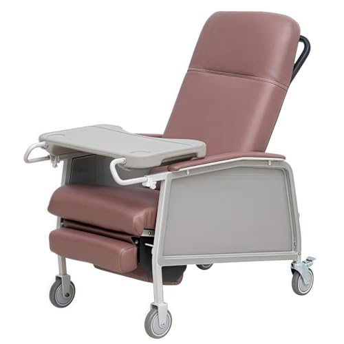 Silla reclinable con altura ajustable y bandeja desmontable, asiento acolchado suave para mayor comodidad y apoyo en entornos sanitarios