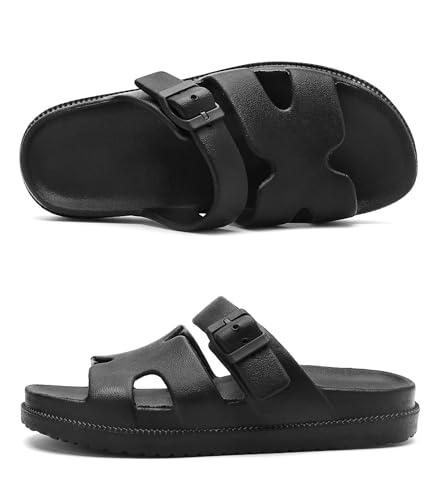 Women's Flat Sandals with Arch Support, Summer Beach Slides Adjustable Buckle, Comfort Lightweight Cushion Slip on H-Strap Sandal2