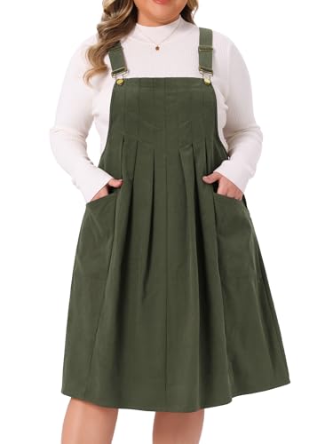 Agnes Orinda Plus Size Corduroy Pinafore Dress for Women Pleated Adjustable Strap Suspender Skirt Short Overall Dress