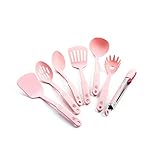 GreenLife Cooking Tools and Utensils, 7 Piece Nylon Set including Spatulas Turner Spoons and Tongs, Heat Resistant Spatula and Spoons, BPA-Free, Pink