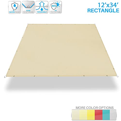 Patio Paradise 12' x 34' Waterproof Sun Shade Sail Rectangle Shade Cloth with Grommets, 260 GSM Patio Canopy Awning 95% UV Block for Backyard Deck Pergola Replacement Cover, Beige, Customized