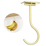 bussdis Adhesive Banana Hanger Under Cabinet: Sticky Banana Hooks Under Counter, Banana Holder for Hanging Kitchen Utensil, Foldable with Magnets When Not in Use, Keep Bananas Fresh, Hold 13 LB, Gold