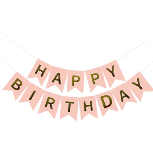 Kiyanest Champagne Pink Happy Birthday Banner - Elegant Party Decoration Set