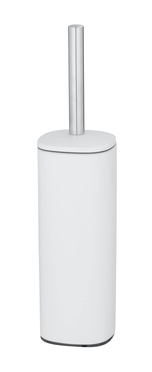 WENKO Stand WC-Garnitur Mod. Alassio, geschlossener Bürstenhalter inkl. WC-Bürste, auswechselbarer Bürstenkopf Ø 7,5 cm in Schwarz, aus lackiertem Stahl, 9,3 x 39,2 x 9,3 cm, Weiß matt