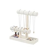 LongMen 2 Tier Necklace Bracelet Holder Organizer with Ring Tray Jewelry Display Stand，Jewelry Holder for Scrunchie Watches Detachable