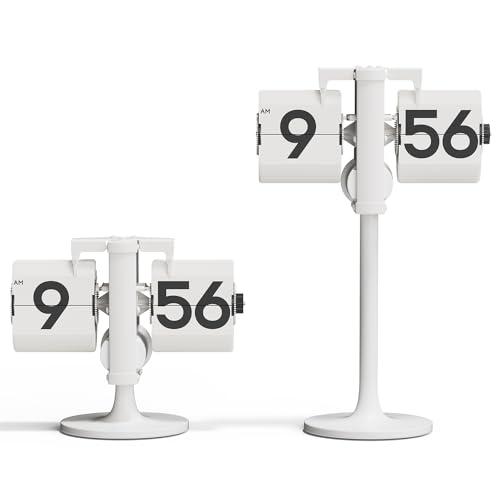 mooas スタンディン 高さ調節 フ リ ップ 置き時計 (ホワイト)、 レトロ ビンテージ アナログデザイン フリップクロック、 スタンディング クロック 自宅、リビングルーム、オフィス、学校、ホテル用