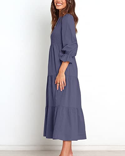 BTFBM Women Casual Long Sleeve Crew Neck Fall Dress Bohemian Relaxed Fit Floral Flowy Maxi Dresses Tiered Cocktail Dress