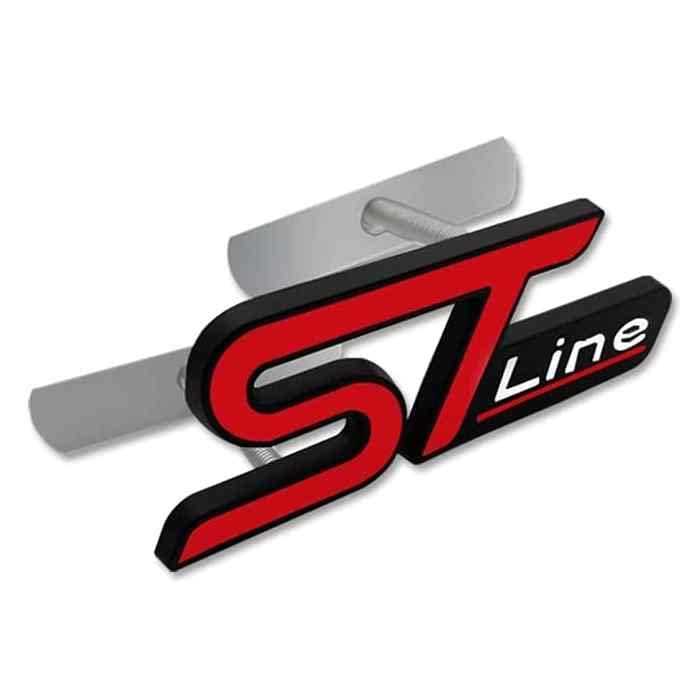 Insignia ST Line Para Parrilla Coche, Emblema ST Line Parrilla, Insignia Diseño De Coche ST Line, Compatible Con Ford, Aleación De Metal, Medidas 10 X 3.5 Cm, Rojo Y Negro