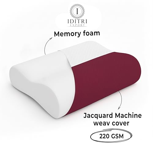 Image of Ergonomic Cervical Pillow Set of 2, Memory Foam Contour for Sleeping Neck Support, Dual 9 cm 12 cm Heights, Slow Rebound 50D Core, Burgundy Maroon Jacquard Case, 60 x 35 cm