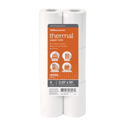 Papier thermique de marque Office Depot blanc, idéal pour les reçus de votre boutique