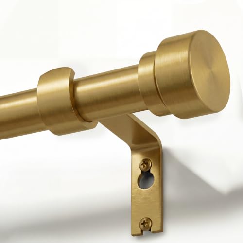 Oneach Heavy Duty Curtain Rods for Windows 72 to 144 Inch 1 Inch Brass Gold Curtain Rod Adjustable Length Rod with Metal Finials Modern Decorative for Bedroom Kitchen Living Room