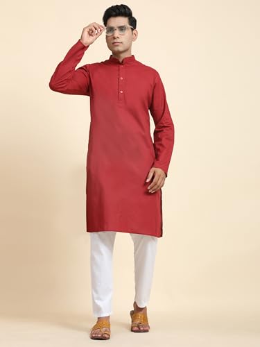 Image of Amazon Brand - Anarva Men's Cotton Solid Dress Long Kurta Regular Fit Casual
