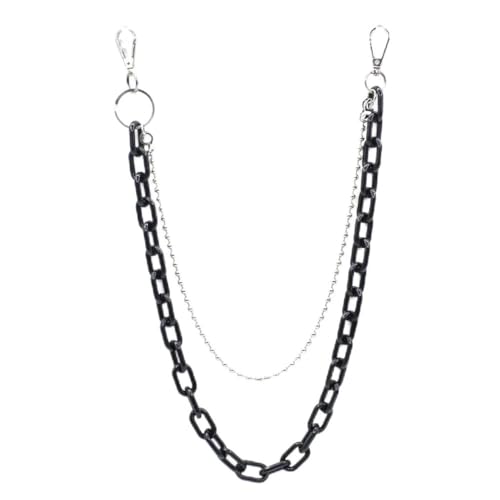 tenghong2021 Neon Resin Chunky Hip Hop Jeans Chain Body Chain Punk Goth for Women Men Acrylic Link Chain for Women Thick Keychains Belt Waist Chains Body Accessory for Girls-Double layered Black