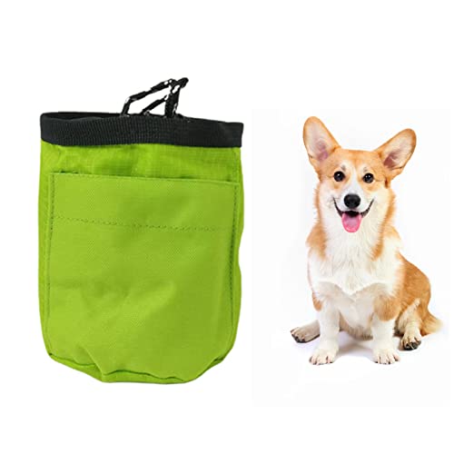 Futterbeutel,Leckerlibeutel für Hunde,Große Kapazität Hundetraining Leckerlitasche,Hundeleckerlitasche mit Gürtel,Kleine wasserdichte tragbare Trainingstasche mit Kordelzug (Grün) Cover