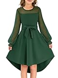 grewley Dress for Girls Fall Tween Valentines Party Formal Wedding Guest Dresses Deep Green 10Y