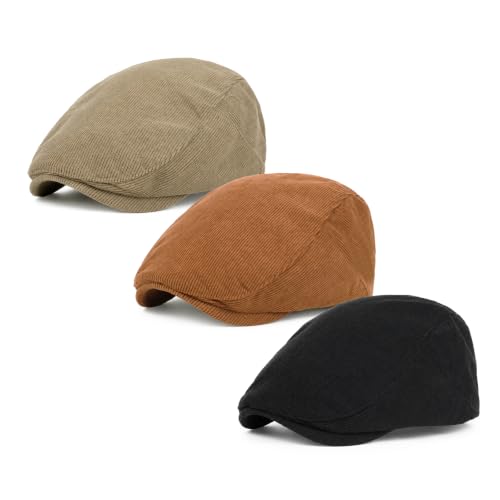 Image of 3Pcs Men's Newsboy Caps Cotton Cooling Hat Adjustable Flat Cap for Men