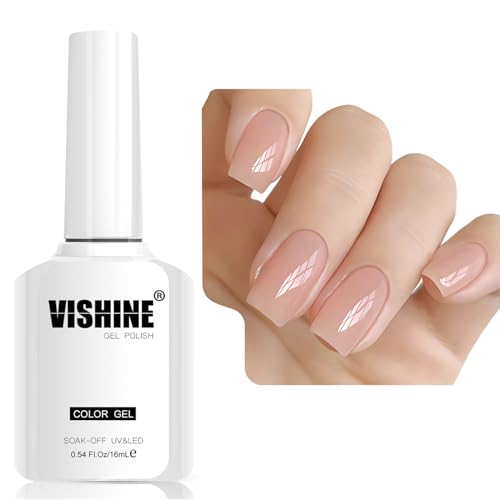 Vishine 16ml Sheer Milky Nude Jelly Gel Polish Translucent Crystal UV Gel French Manicure DIY Nail Art Soak-Off Milky Nude E037