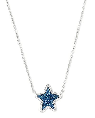 Kendra Scott Jae Star Short Pendant Necklace, Fashion Jewelry, Rhodium-Plated, Blue Drusy