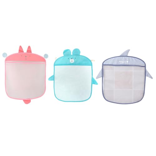 Hohopeti 3 piezas Organizador de Juguetes para Bañera Bolsa de Malla Rápida Secado Soporte Almacenamiento Baño para Bebés y Pequeños Rosa Azul Gris