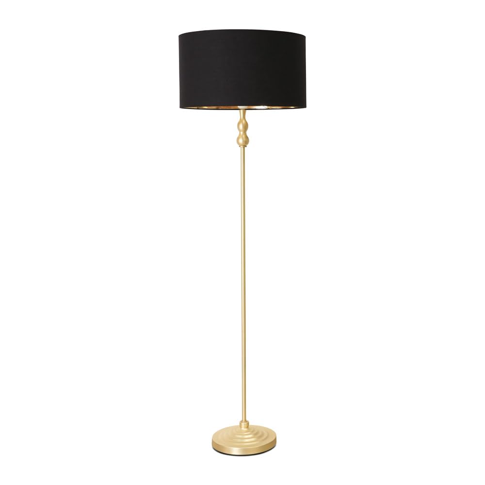 Gold Metal Candlestick Floor Lamp with Black/Gold Drum Shade Living Room Light