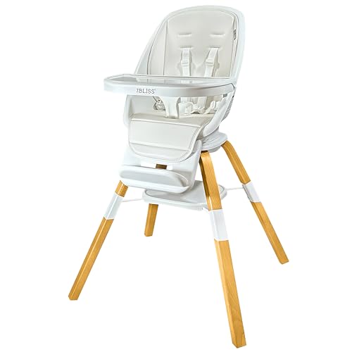 TruBliss Turn-A-Tot High Chair for Babies and Toddlers, 2 in 1 Wooden Portable Baby Feeder or Adjustable Child's Seat with 360 Degree Swivel, Removable Tray, and Pad (Cream)