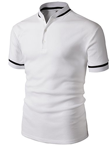 H2H Men's Daily Slim Fit Stripes Neck Short Sleeve Henley T-Shirt White US M/Asia L (KMTTS0572)