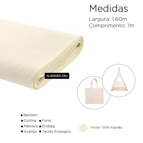 Tecido Algodão Cru 160gr M2 Larg 1,60 (1 Metro) Cor Bege