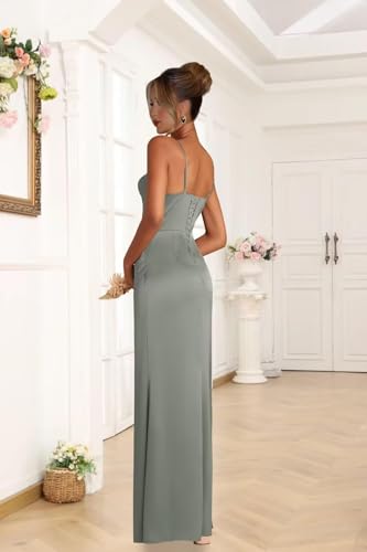 Satin Bridesmaid Dresses for Women Mermaid Prom Dress Spaghetti Strap Formal Evening Dress with Slit AP342