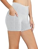 baleaf Biker Shorts Women Yoga Gym Workout Spandex Running Volleyball Tummy Control Compression with Pockets 5' Light Grey M