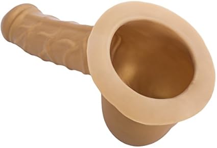 TOYLIE Funda para el pene de látex Carlos oro con base para adherirse a la ropa - Funda de pene venosa con gran saco escrotal y glande perfilado