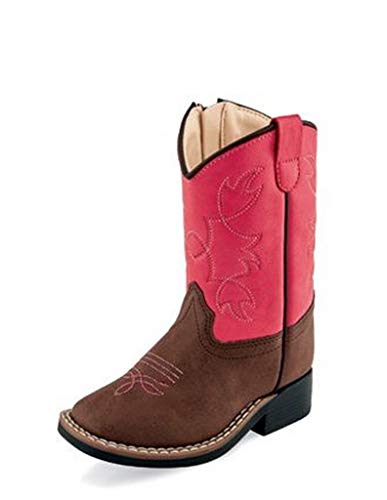 Old West Brown/Pink Toddler Girls Faux Leather Cowboy Boots