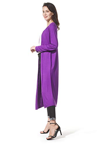 Image of Women's Solid Sweater Essential Duster Long Cascading Open Front Lightweight Blue Cardigan