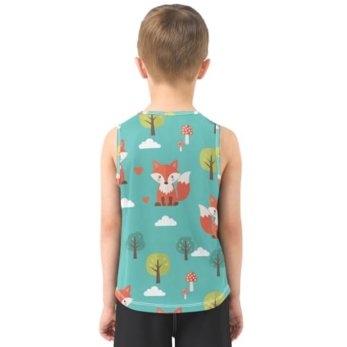 J JOYSAY Cartoon Fox Mushroom Boys Tank Top Sleeveless Muscle Shirts Quick Dry Active Workout Sport Kids T-Shirts 3-15T3