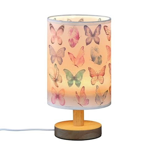 Yyzzh XYG343997017P966C1026S2315 Table Lamp Colorful Butterflies Pink Blue Butterfly Nightstand Lamp With Wood Base Fabric Lamp Shade Bedside Desk Lamp thumb #1