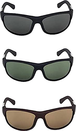 Image of Sunwear Unisex Modern Wrap Around Black,Brown,Green Glass Lens Combo Pack Sunglasses