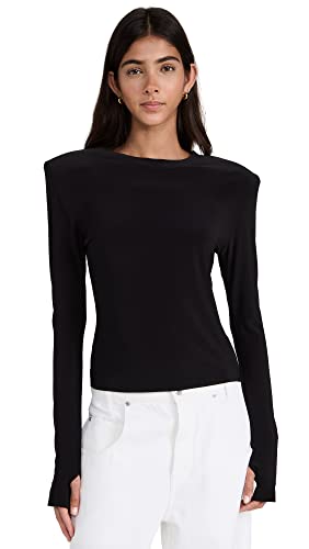 Norma Kamali Women's Shoulder Pad Long Sleeve Crew Top