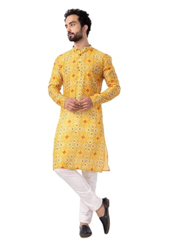 Image of LookMark Men's Cotton Blend Printed Long Kurta Suitable for All Indian Wedding, Occasions, and Festivals