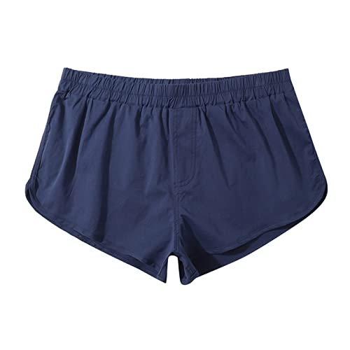 Men Boxers Loose Fit Stretchy Quick-Dry Bulge Pouch Enhancing Lightweight Breathable Underwear Workout Solid Trunks Navy