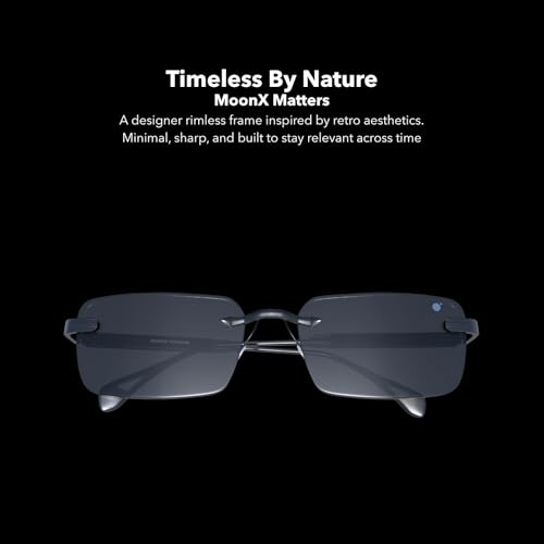 Image of MOONX Matters S1 Rimless Sunglasses for Men & Women | UV Protection | Lightweight Metal Frame | Black PC Lens | Stylish Unisex Eyewear