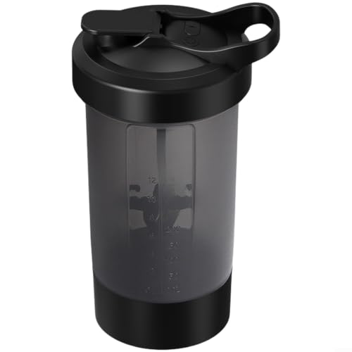 Glewi Botella mezcladora eléctrica de proteínas de 600 ml, taza de mezcla automática con recipiente de almacenamiento, recargable por USB-C para gimnasio y fitness (color negro)