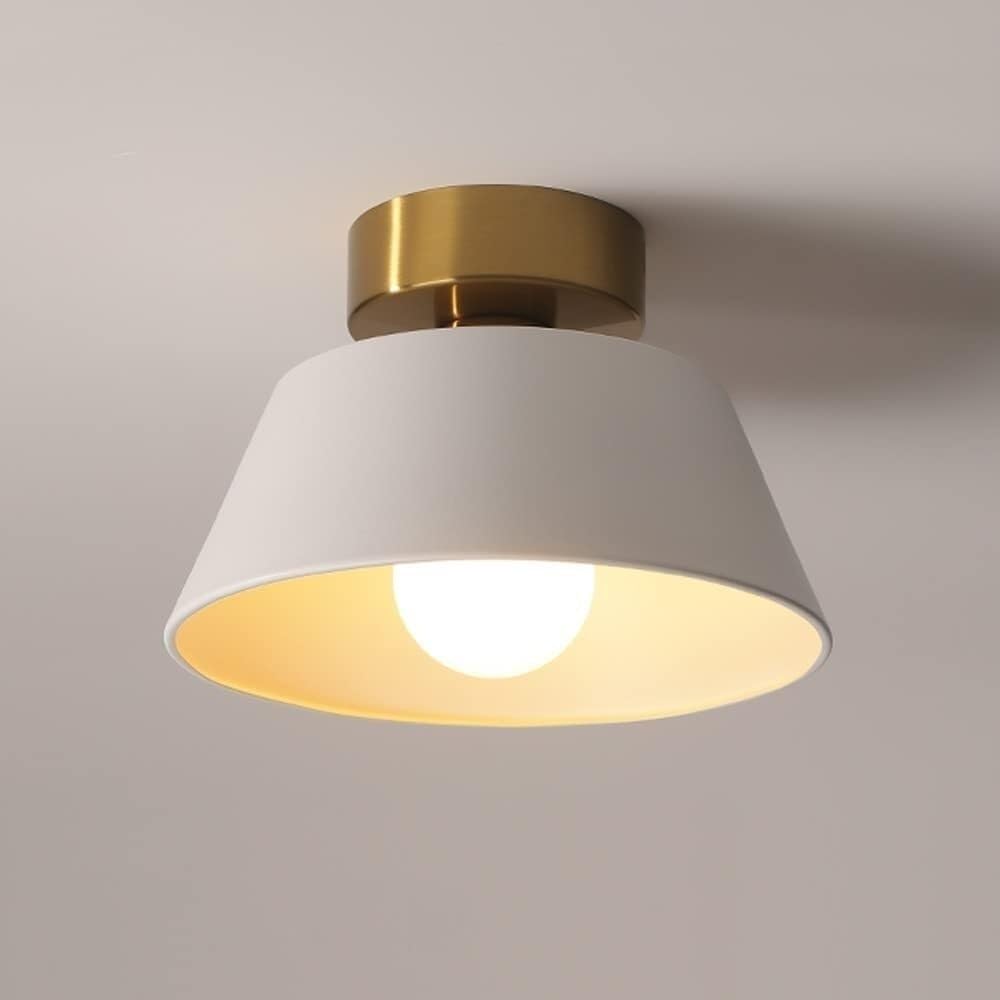 COSRUB Modern Semi Flush Mount Ceiling Light, Small Bowl Ceiling Lamp Industrial Iron Ceiling Lighting for Hallway Entryway Balconies Aisle Foyer E26 Base(White)