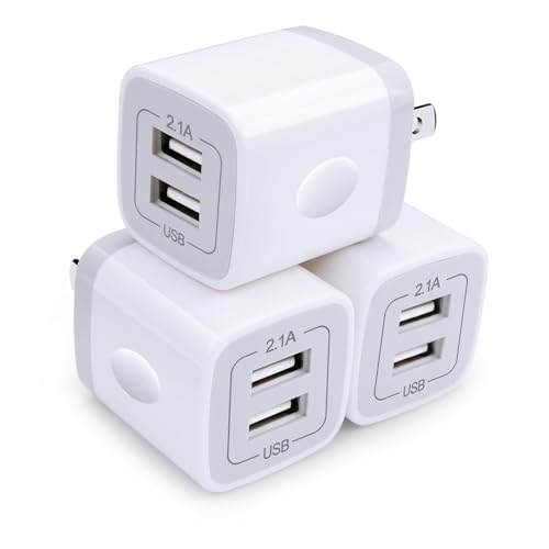 Wall Charger,USB Brick 3Pack 2.1A/5V Dual Port USB Plug Charger Cube Power Adapter Fast Charging Block for iPhone 17 16e 16 15 14 13 12 Pro Max 8 7 6 Plus 5S,iPad,Samsung Galaxy S8 S7 S6,Android Phone