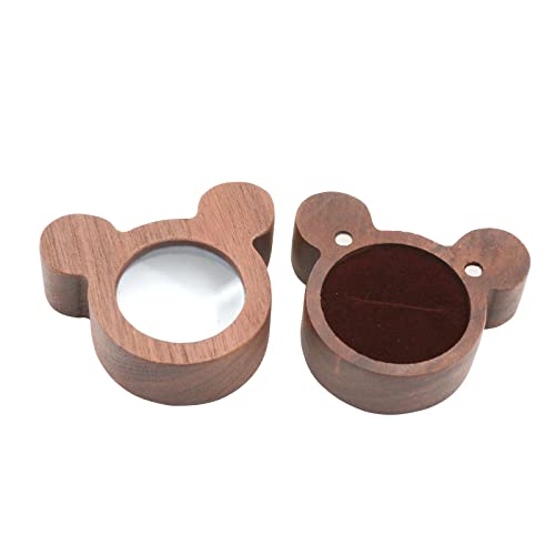 Mamiddle Walnut Wood Ring Box Velvet Soft Interior Holder Jewelry Chest Organizer Earrings Jewelry Wooden Presentation Box Case For Proposal Engagement Wedding Ceremony Birthday Gift(Mickey-Window) #TOP1