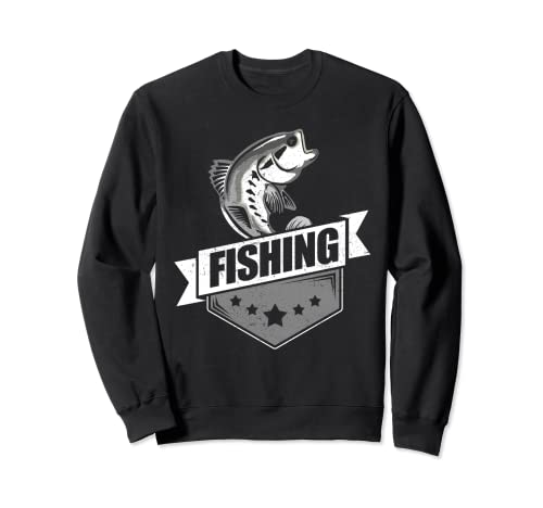 Angler motif with fish and fishing rod gift fishing Sweatshirt, Black