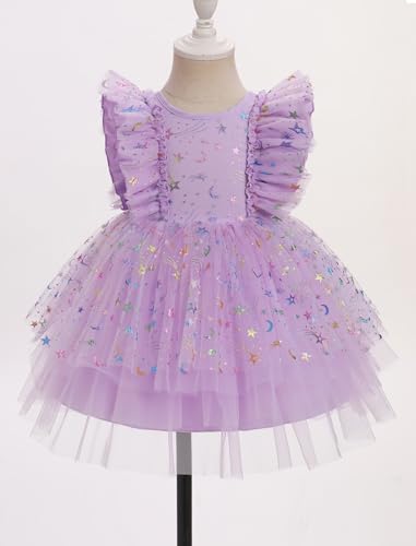 IMEKIS Toddler Girl Birthday Dress Sparkly Strawberry Tulle Party Ruffle Sleeve Dresses Cake Smash Photo Shoot 1-8T3