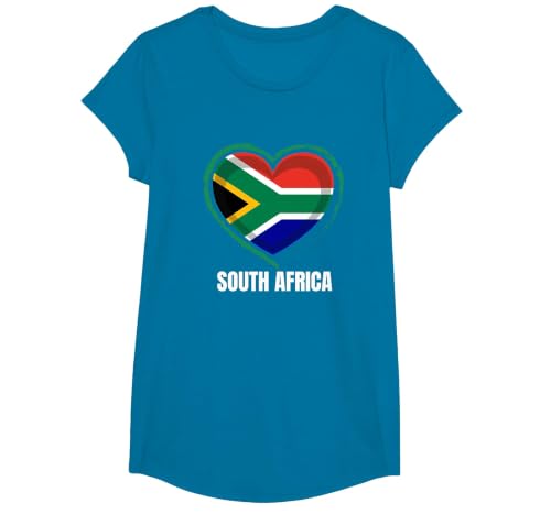 South African Flag South Africa Flag T-Shirt, Girls, Sapphire Blue, Medium
