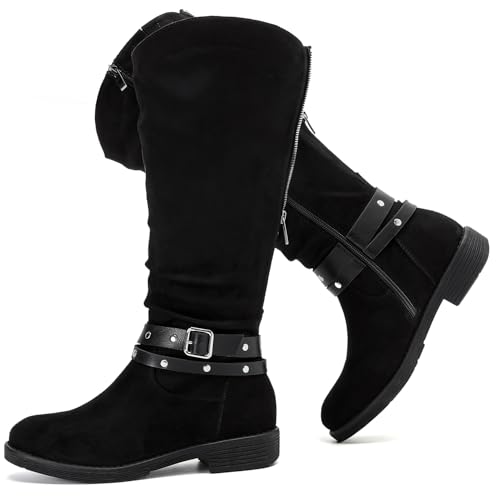 Image of Luoika Women's Extra Wide Calf Knee-High Boots | Wide Width, Round Toe, Plus Size, Slouchy Boots, Low Heel, Winter Boots.