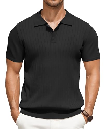 COOFANDY Men's Knit Polo Shirts Short Sleeve Ribbed Knitted Shirt...