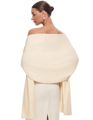 PULI Women's Beige Pashmina Shawl Wraps for Evening Dress Large Scarf Blanket Long Wedding Bridals Winter Warm Shoulder Wrap