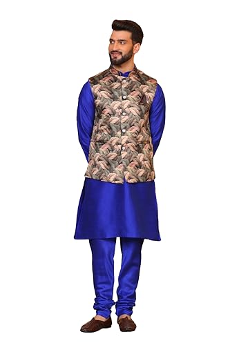 Image of Kurta With Churidar & Multicolor Nehru jacket Set